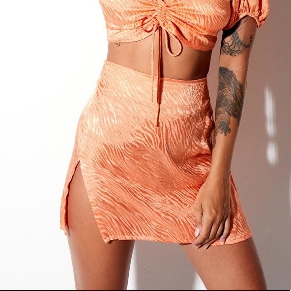Motel Rocks Dresses & Skirts - Motel Cantaloupe Orange Zebra Sheny Mini Skirt